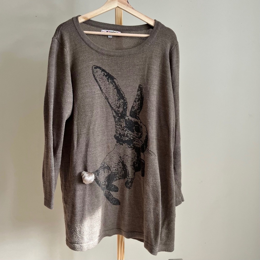 Joe Browns Taupe Knit Sweater Dress Long Sleeve Bunny Print Rabbit Tail Women - Picture 2 of 8